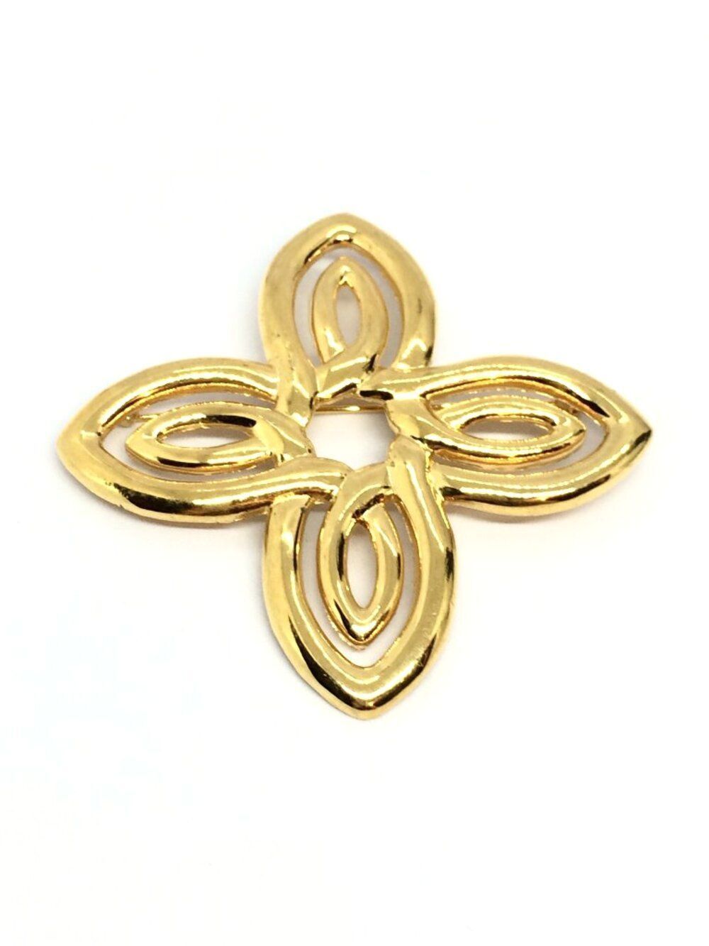 Gold Tone Cross Brooch Openwork Floral Statement Vintage 3"